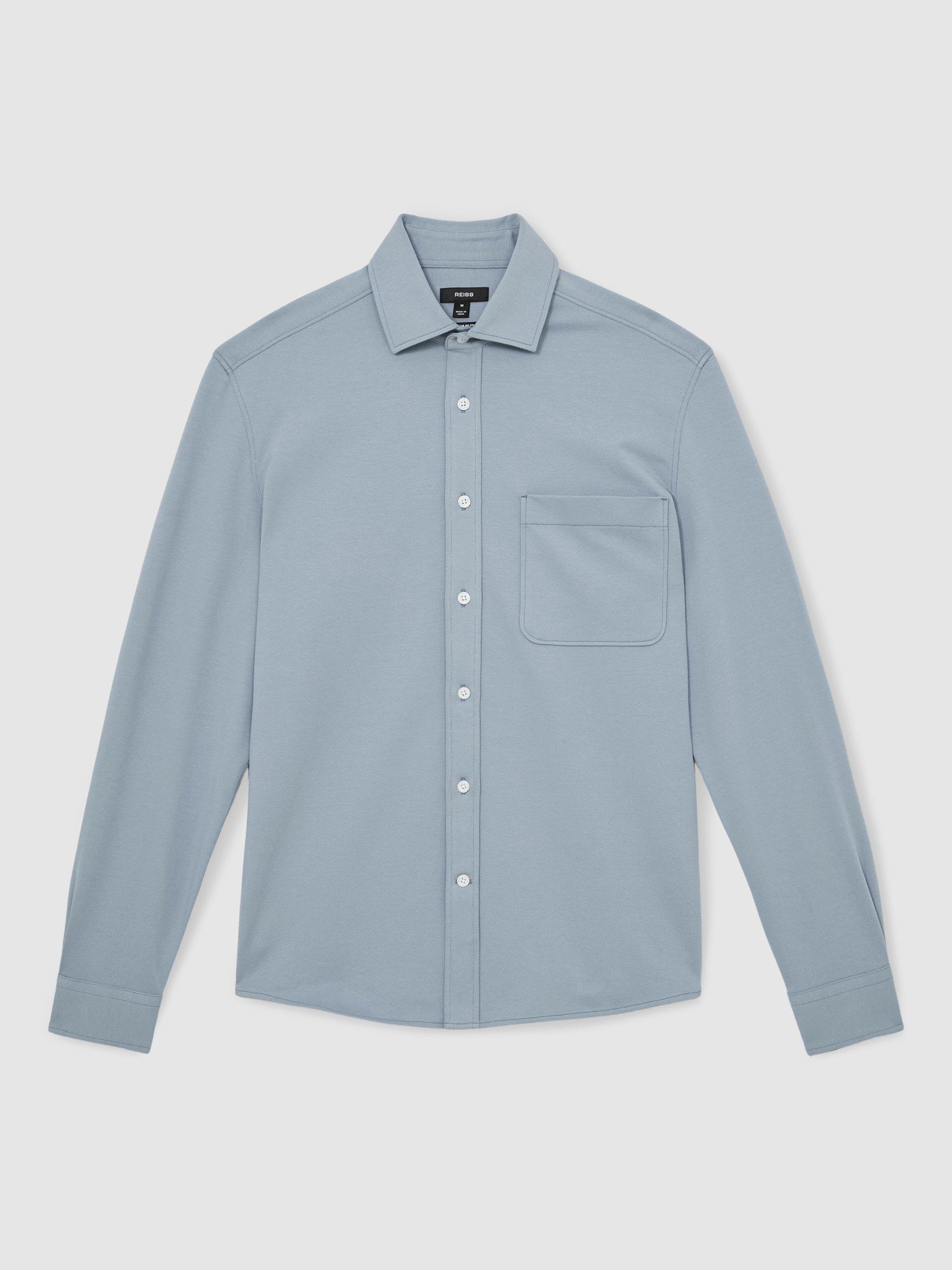 Product image 3 of 5, which shows Reiss Kappo Cotton Blend Overshirt, Soft Blue, XS