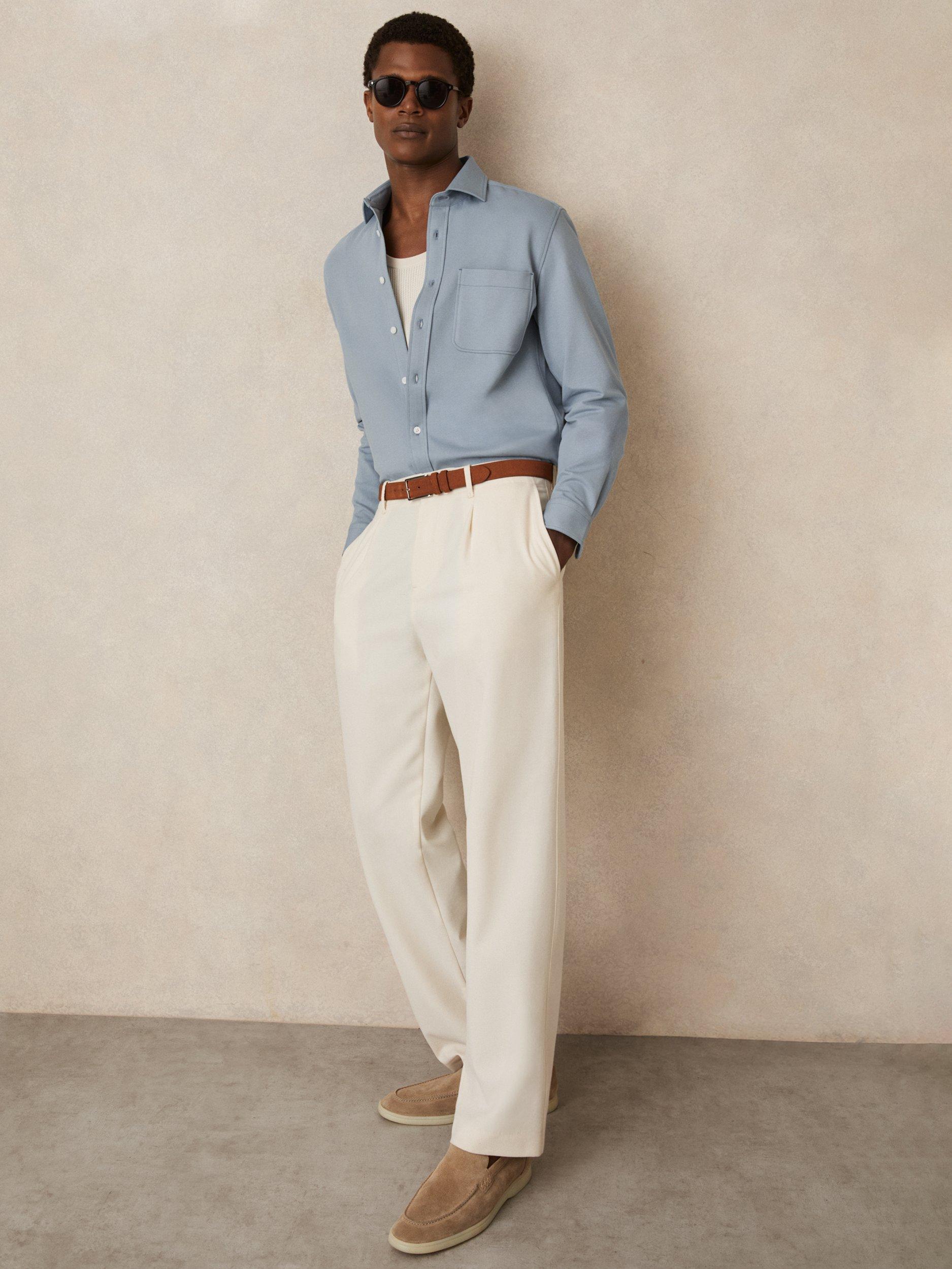 Product image 4 of 5, which shows Reiss Kappo Cotton Blend Overshirt, Soft Blue, XS