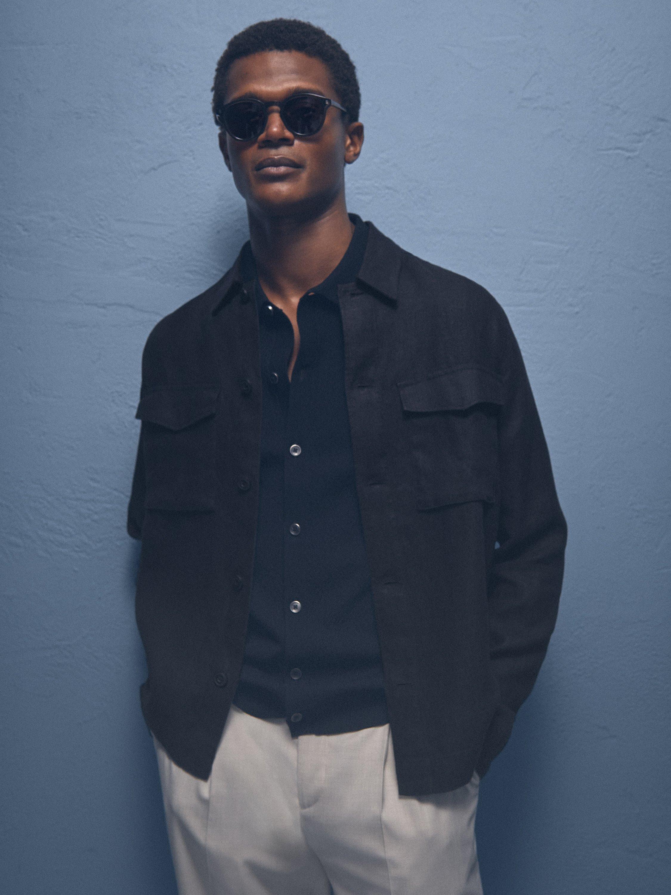 Product image 2 of 5, which shows Reiss Eze Linen Overshirt, Navy, XS