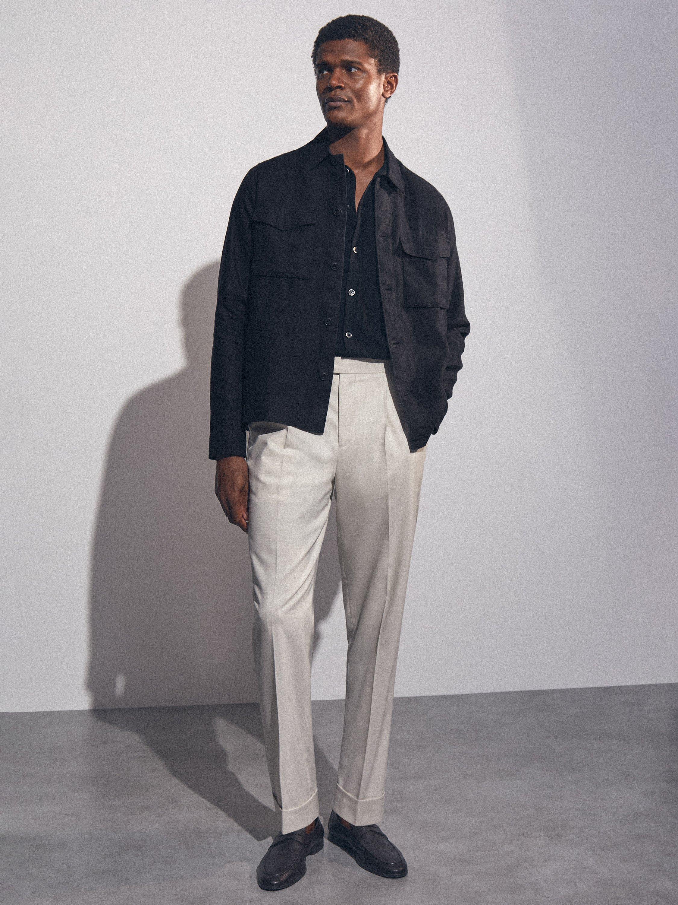 Product image 4 of 5, which shows Reiss Eze Linen Overshirt, Navy, XS