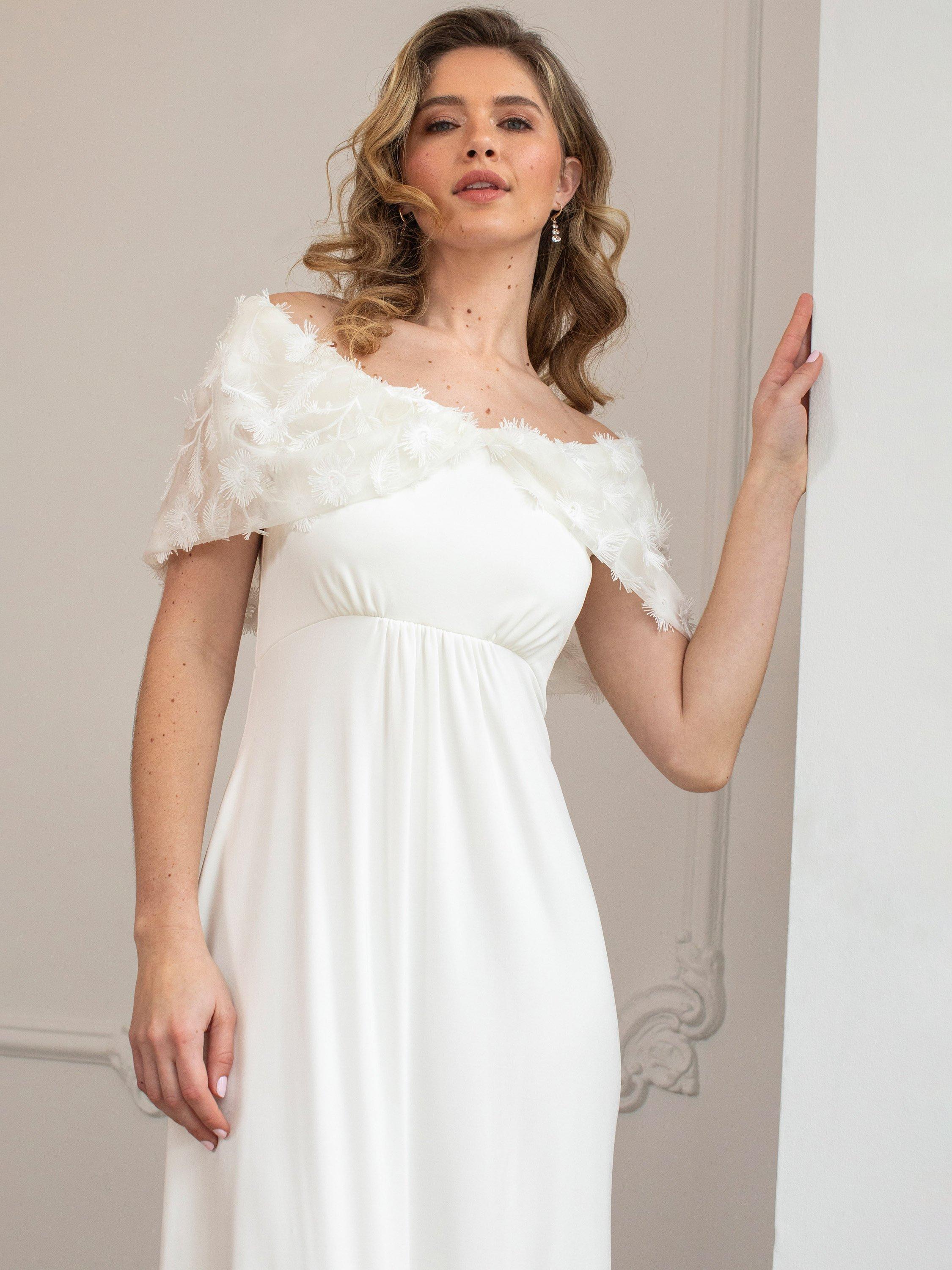 Product image 2 of 7, which shows Alie Street Juliette Cape Neck Wedding Dress, Ivory, 6