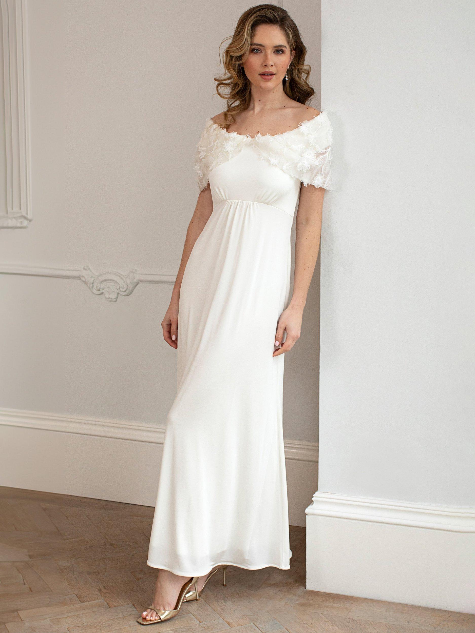 Product image 3 of 7, which shows Alie Street Juliette Cape Neck Wedding Dress, Ivory, 6