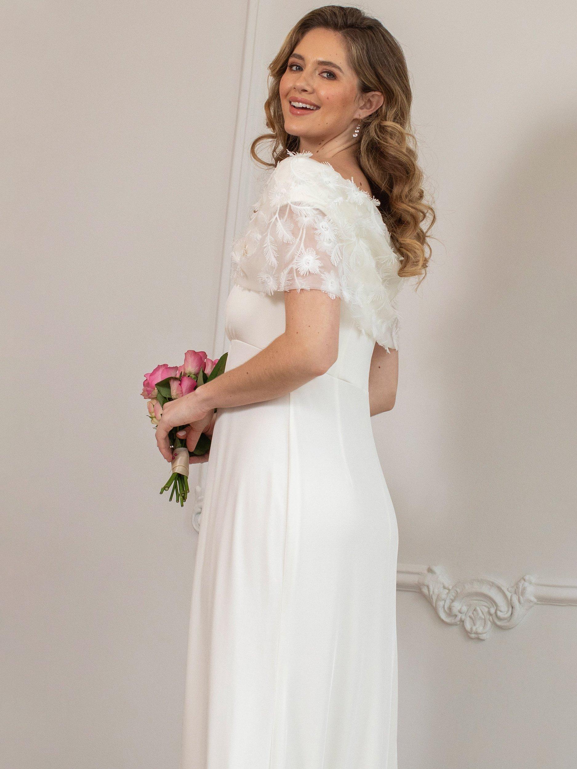 Product image 4 of 7, which shows Alie Street Juliette Cape Neck Wedding Dress, Ivory, 6
