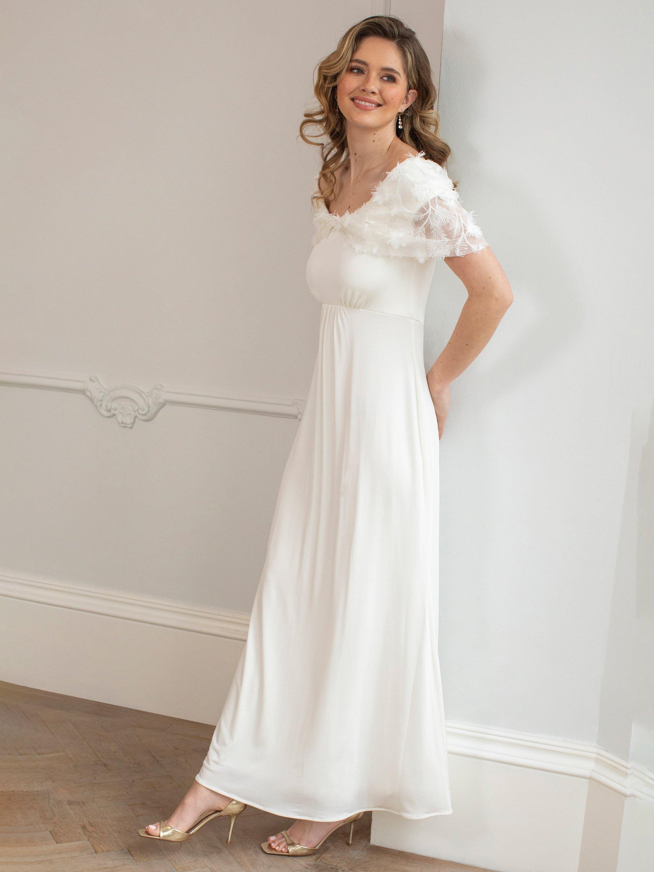 Product image 5 of 7, which shows Alie Street Juliette Cape Neck Wedding Dress, Ivory, 6