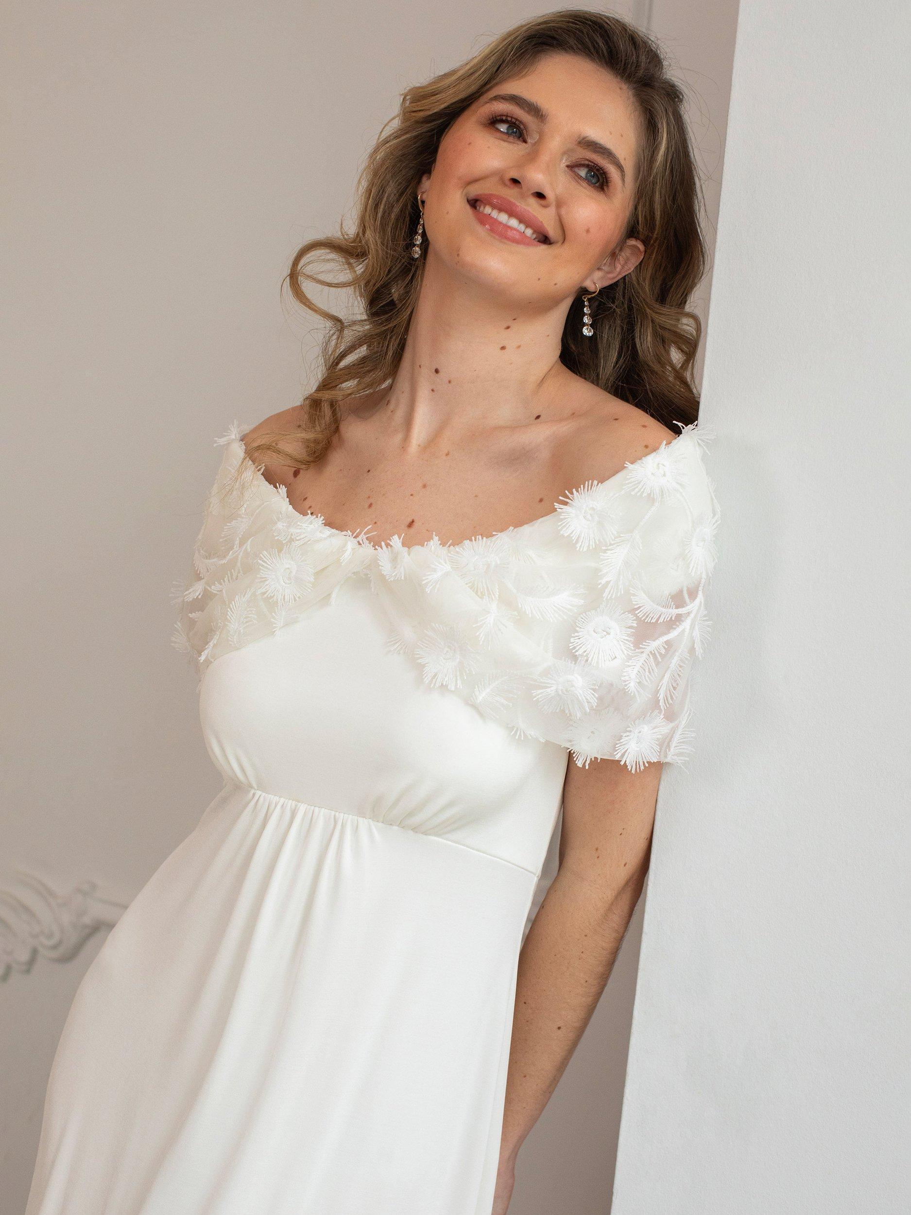 Product image 6 of 7, which shows Alie Street Juliette Cape Neck Wedding Dress, Ivory, 6