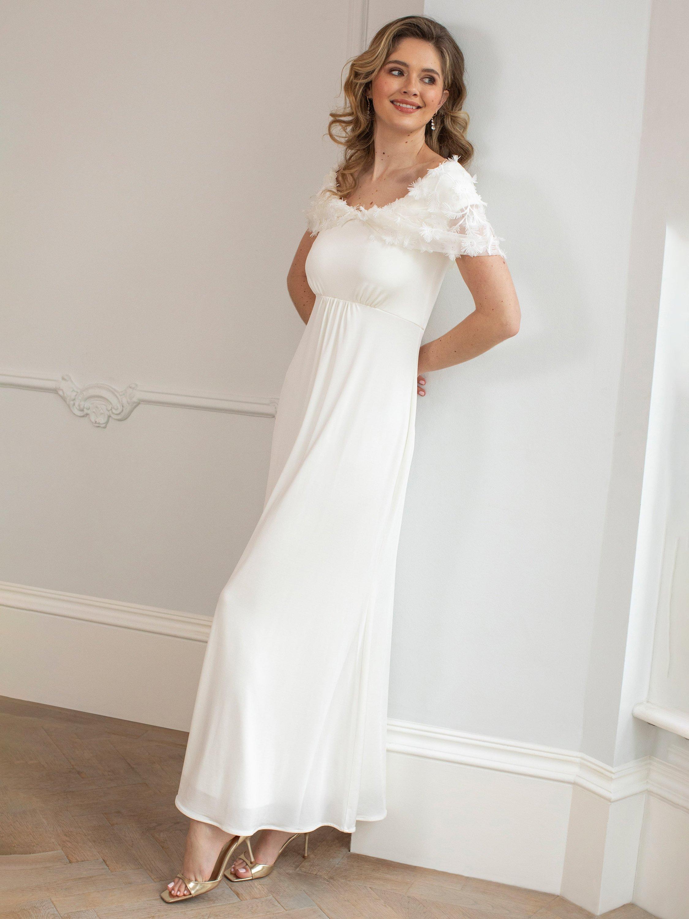 Product image 7 of 7, which shows Alie Street Juliette Cape Neck Wedding Dress, Ivory, 6