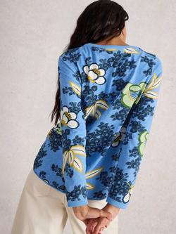 White Stuff Clara Floral Jersey Top, Mid Blue - view 2, Mid Blue