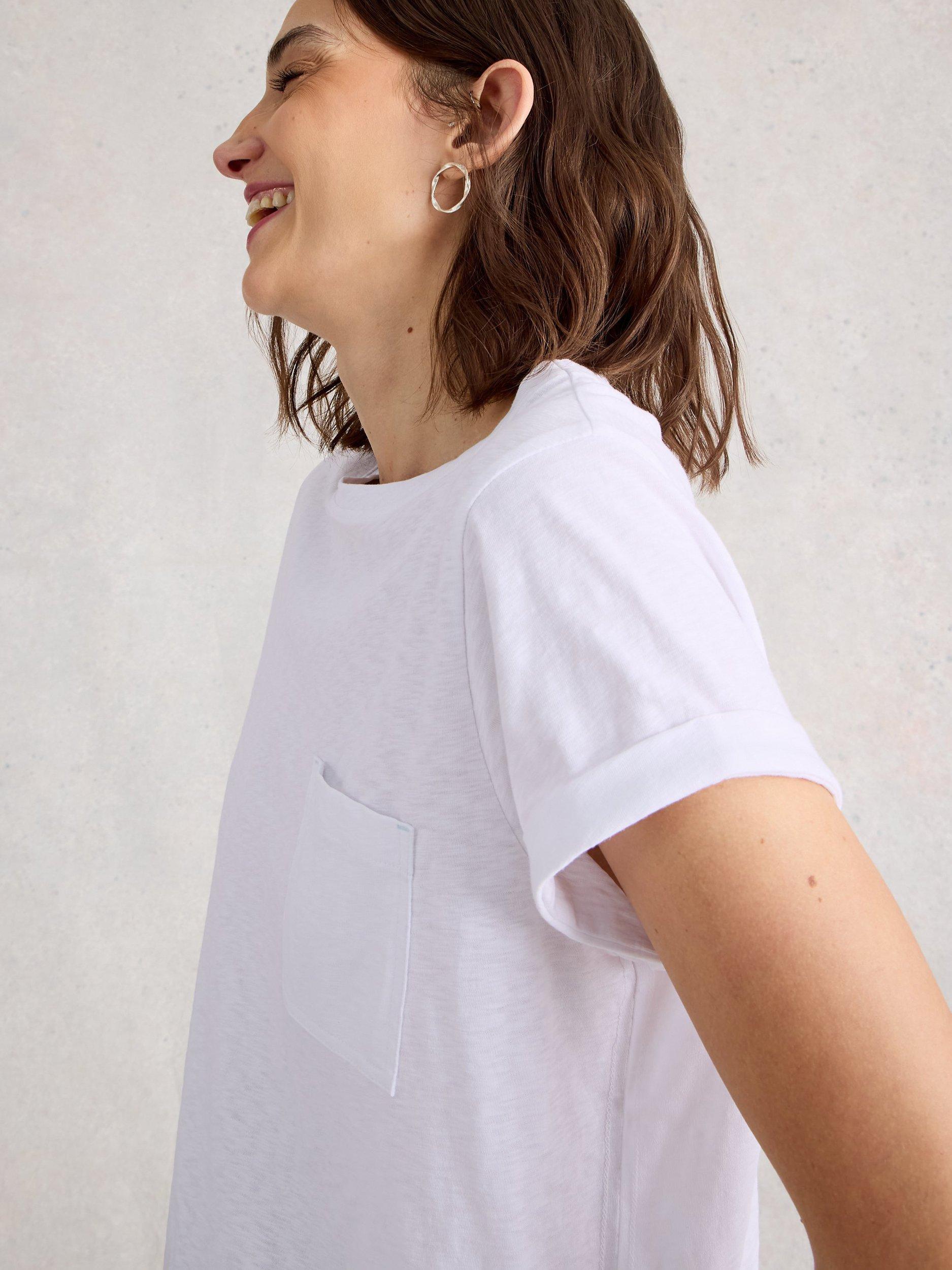Product image 3 of 6, which shows White Stuff Gina Cotton Crew Neck T-Shirt, Bril White, 6