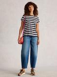 White Stuff Gina Cotton Stripe Cap Sleeve Crew Neck T-Shirt
