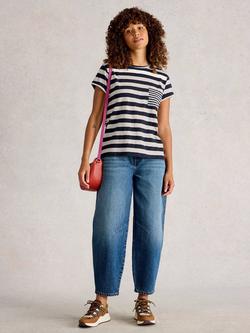 White Stuff Gina Cotton Stripe Cap Sleeve Crew Neck T-Shirt, Navy/Multi