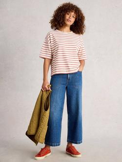 White Stuff Katya Stripe Organic Cotton T-Shirt, Ivory/Multi, Ivory/Multi