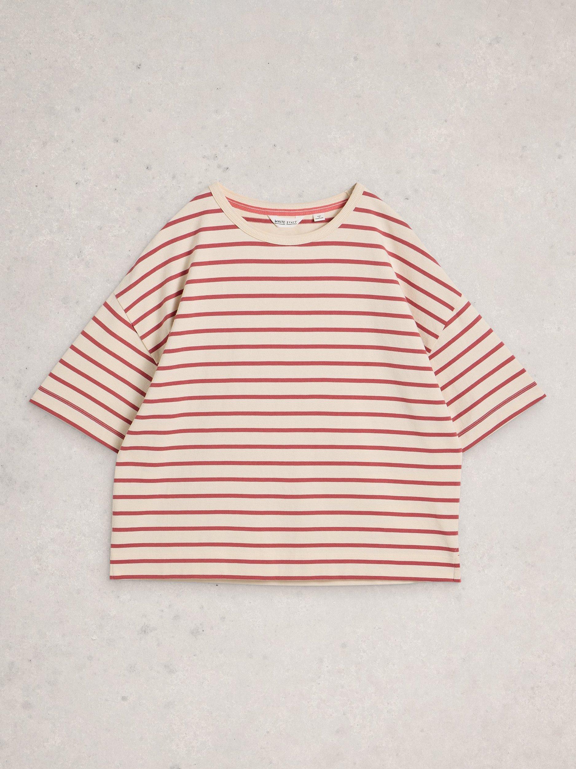 Product image 5 of 6, which shows White Stuff Katya Stripe Organic Cotton T-Shirt, Ivory/Multi, 6