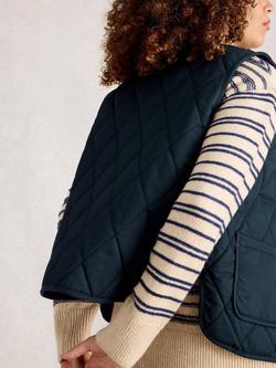 White Stuff Emily Organic Cotton Round Neck Quilted Gilet - view 2, Dark Navy