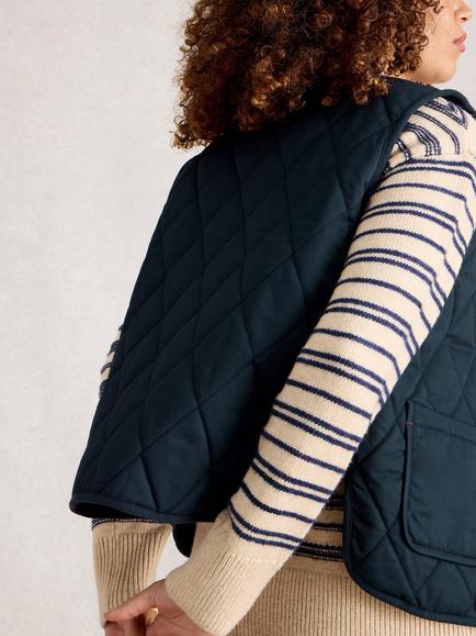 White Stuff Emily Organic Cotton Round Neck Quilted Gilet - view 2, Dark Navy