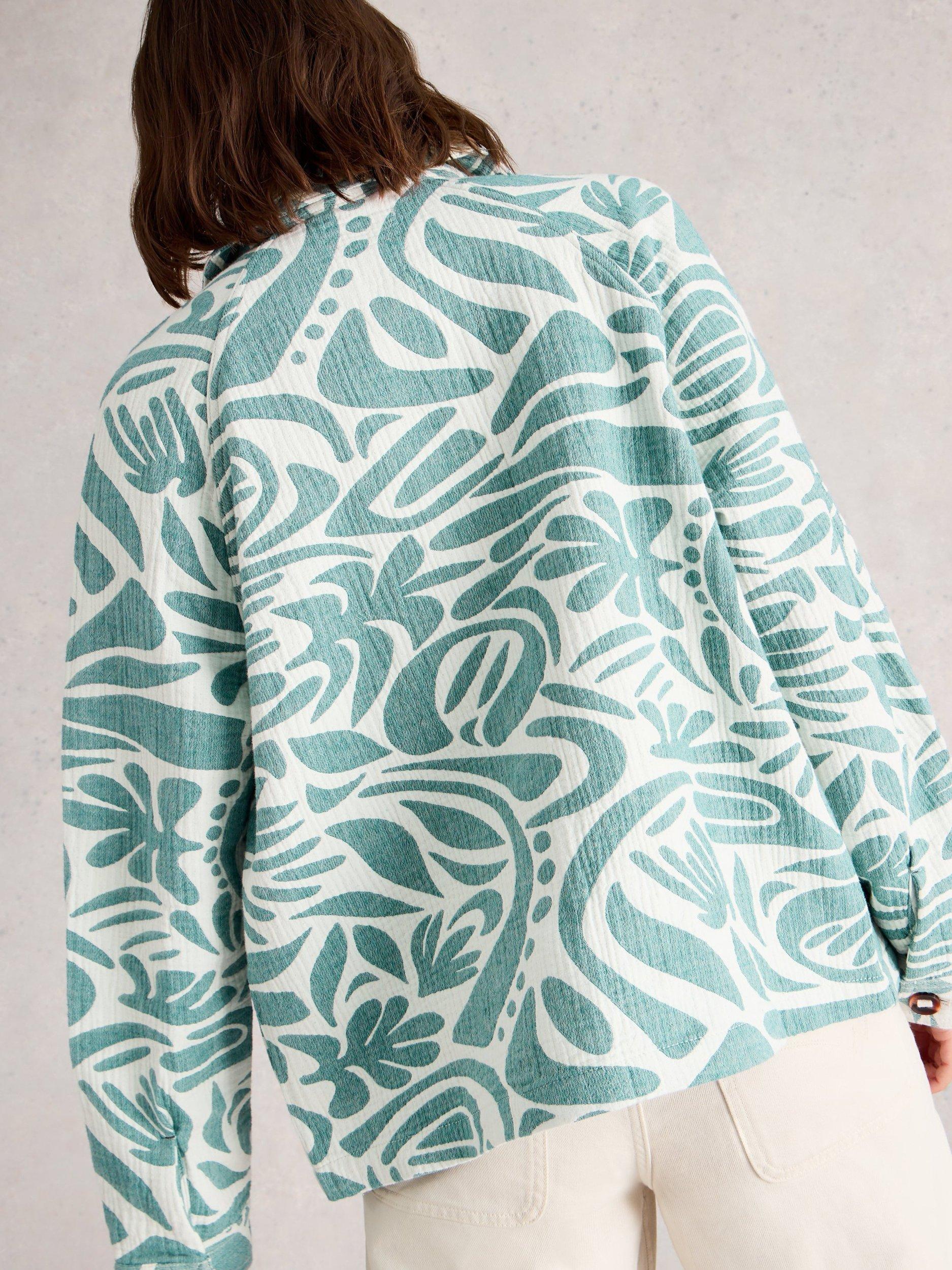 Product image 2 of 6, which shows White Stuff Eden Cotton Long Sleeve Collar Jacket, Aqua/White, 6