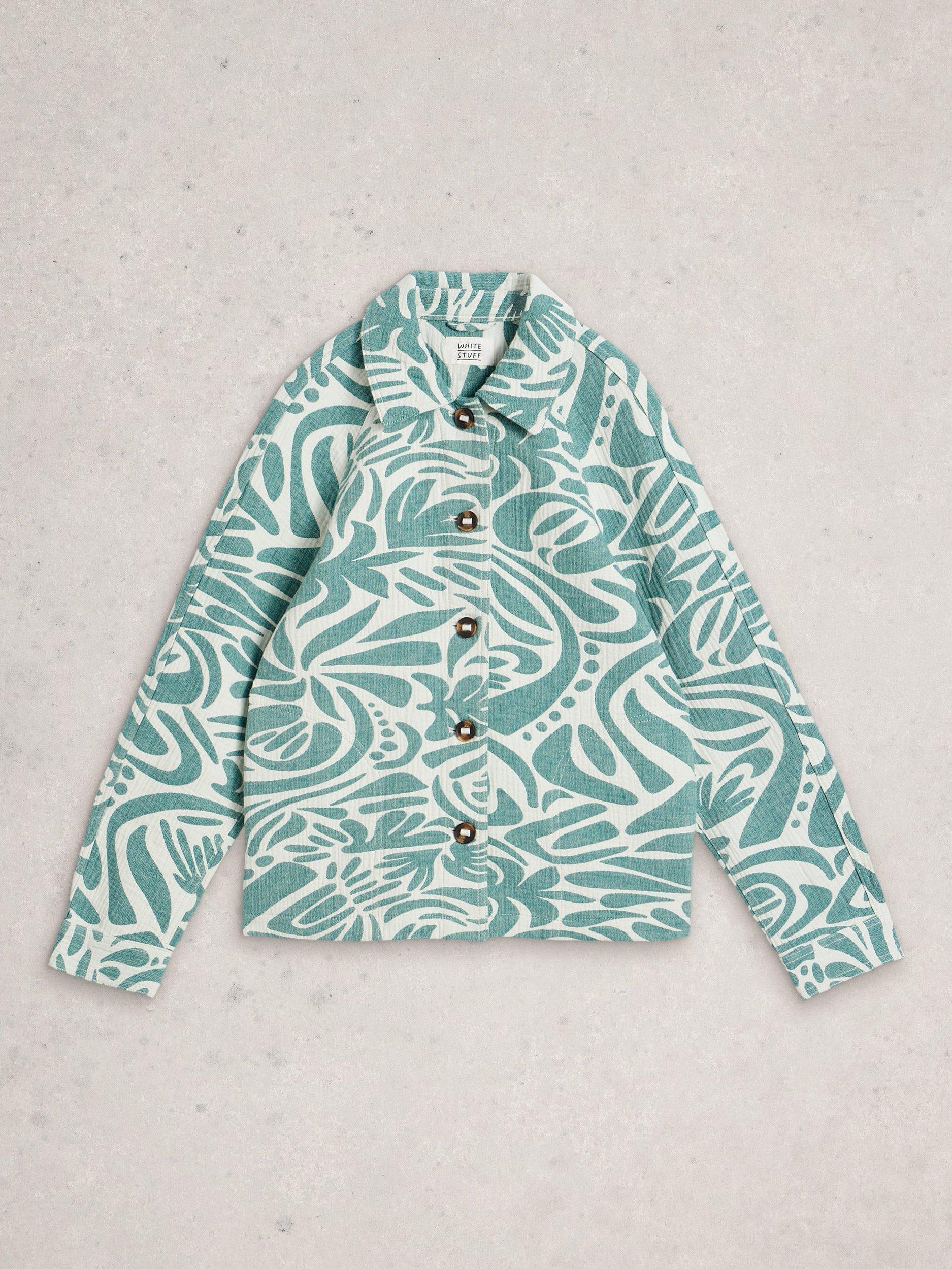 Product image 5 of 6, which shows White Stuff Eden Cotton Long Sleeve Collar Jacket, Aqua/White, 6