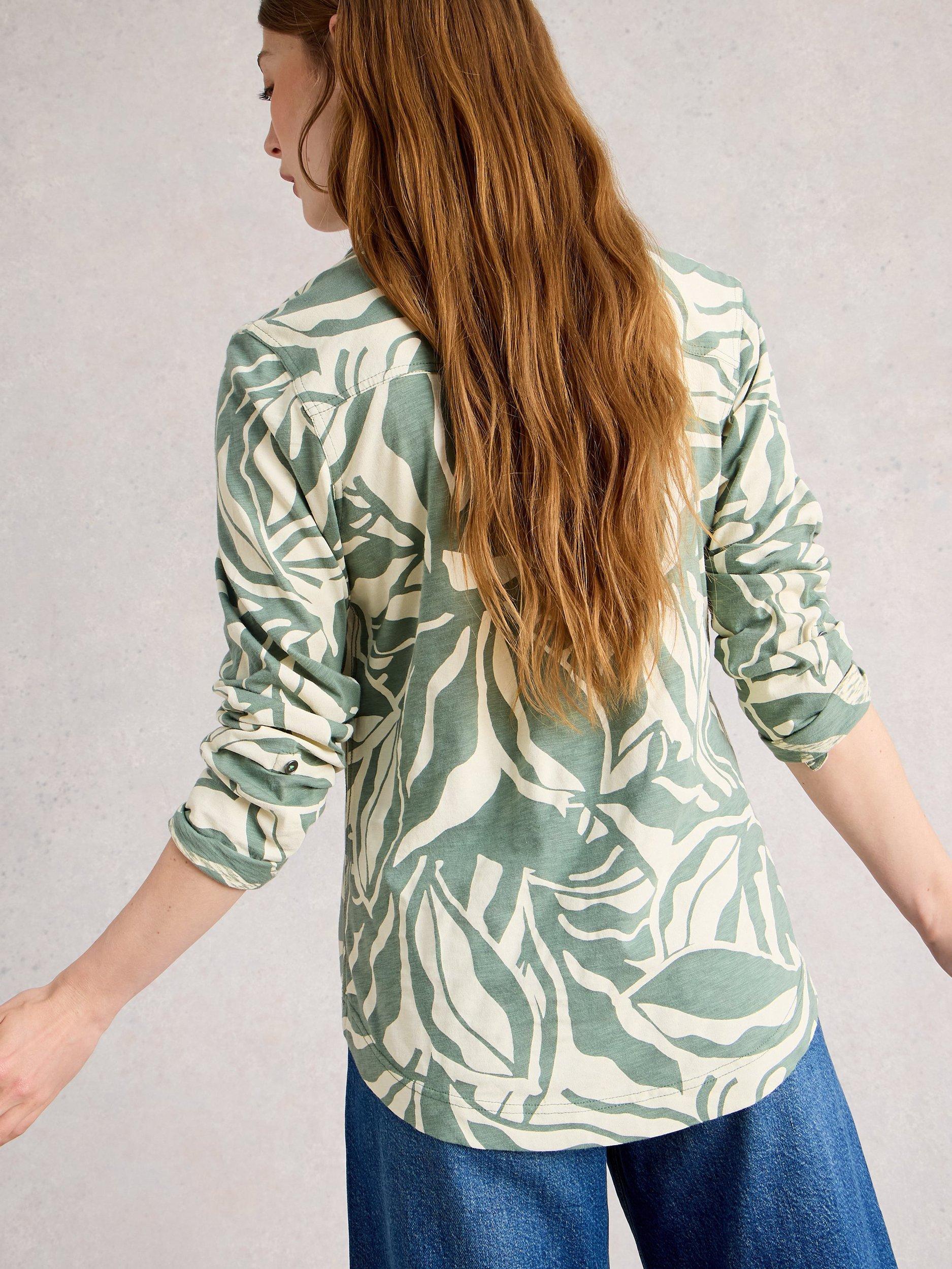 Product image 2 of 6, which shows White Stuff  Allie Tree Print Long Sleeved Cotton Shirt, Green/Multi, 6