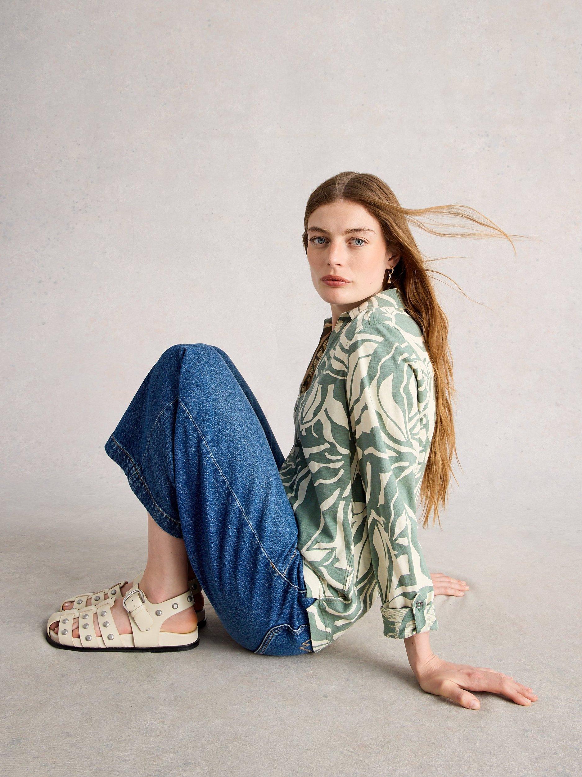 Product image 4 of 6, which shows White Stuff  Allie Tree Print Long Sleeved Cotton Shirt, Green/Multi, 6