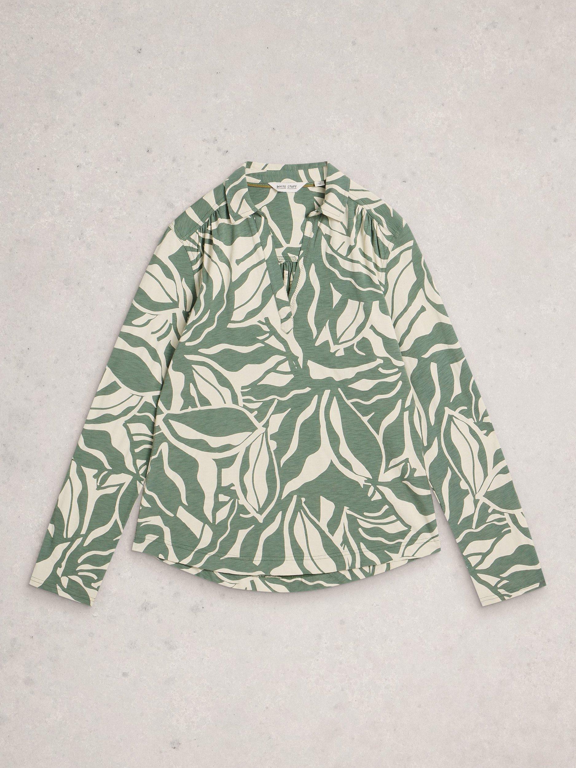 Product image 5 of 6, which shows White Stuff  Allie Tree Print Long Sleeved Cotton Shirt, Green/Multi, 6