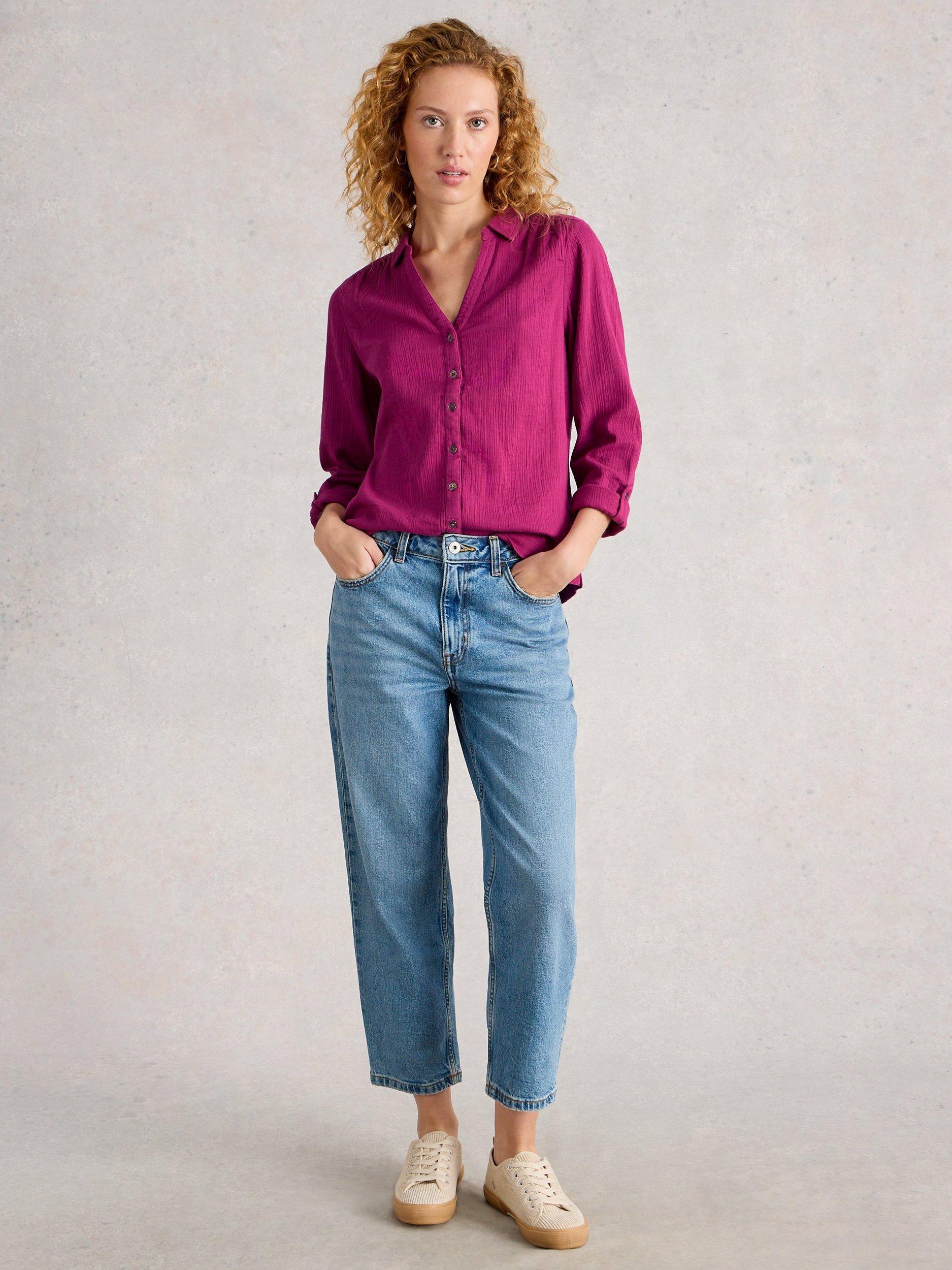 Product image 1 of 6, which shows White Stuff Annie Cotton Shirt, Mid Plum, 6
