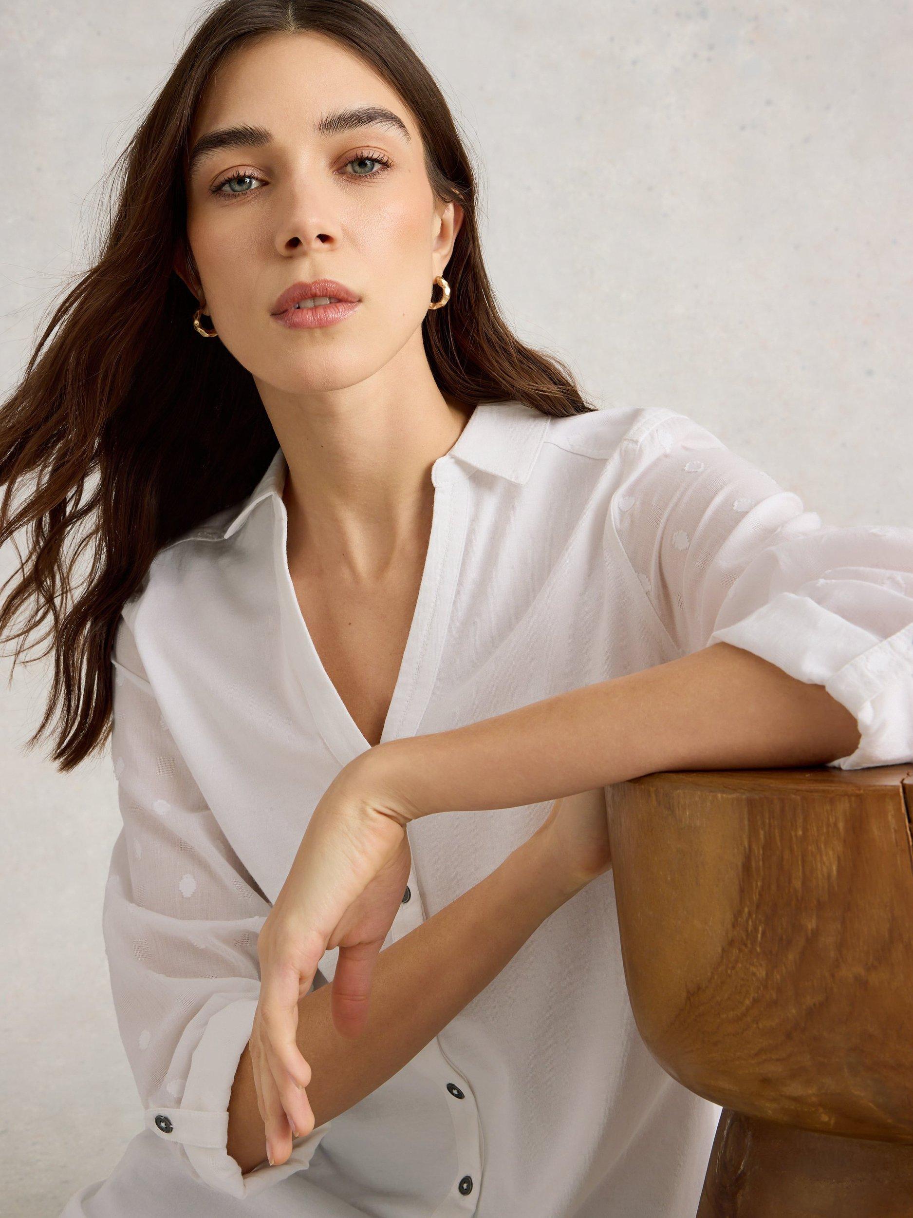 Product image 4 of 6, which shows White Stuff Annie Longline Shirt, Pale Ivory, 6