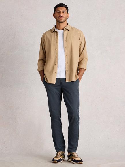 White Stuff Sutton Cotton Rich Slim Fit Chinos, Mid Brown, Dark Navy