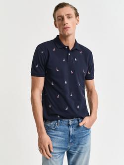 GANT Embroidered Graphic Polo Shirt, Evening Blue, Evening Blue