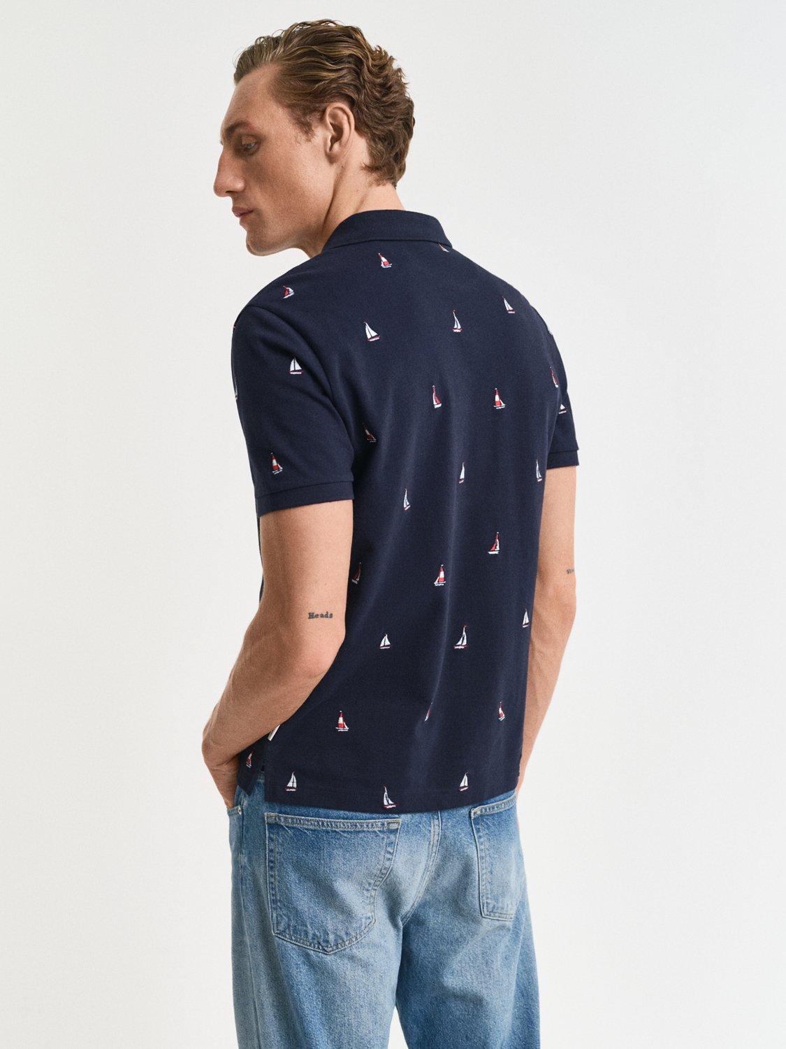 Product image 2 of 5, which shows GANT Embroidered Graphic Polo Shirt, Evening Blue, S