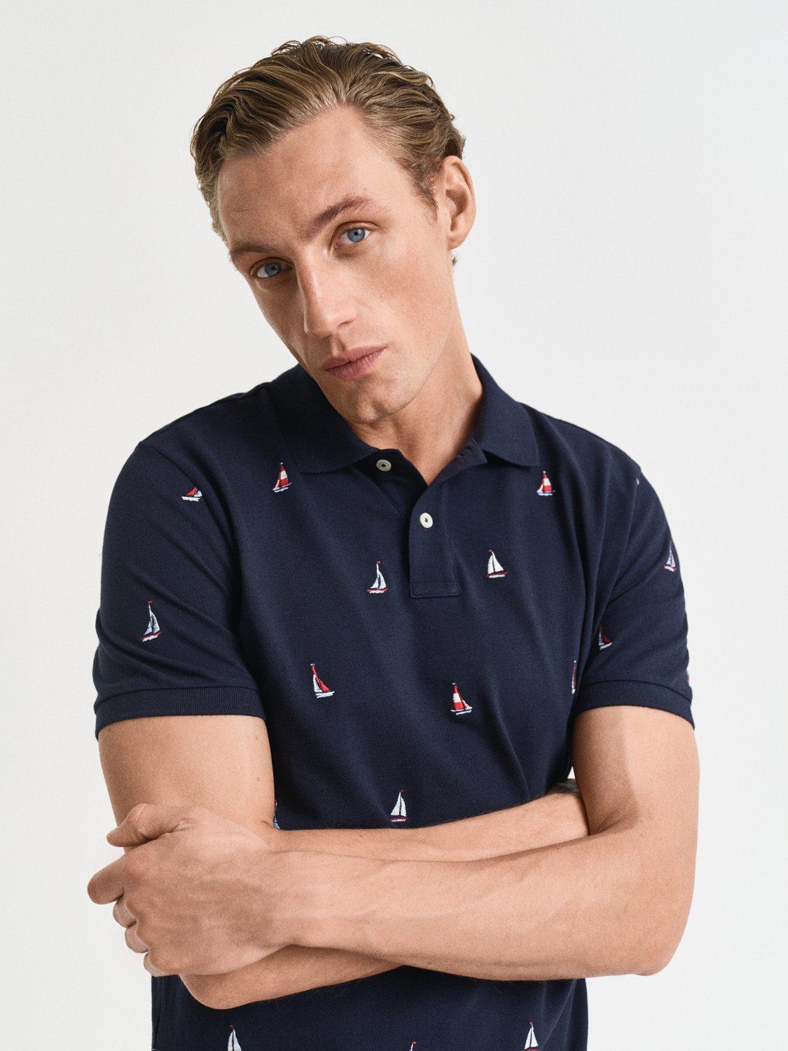 Product image 4 of 5, which shows GANT Embroidered Graphic Polo Shirt, Evening Blue, S