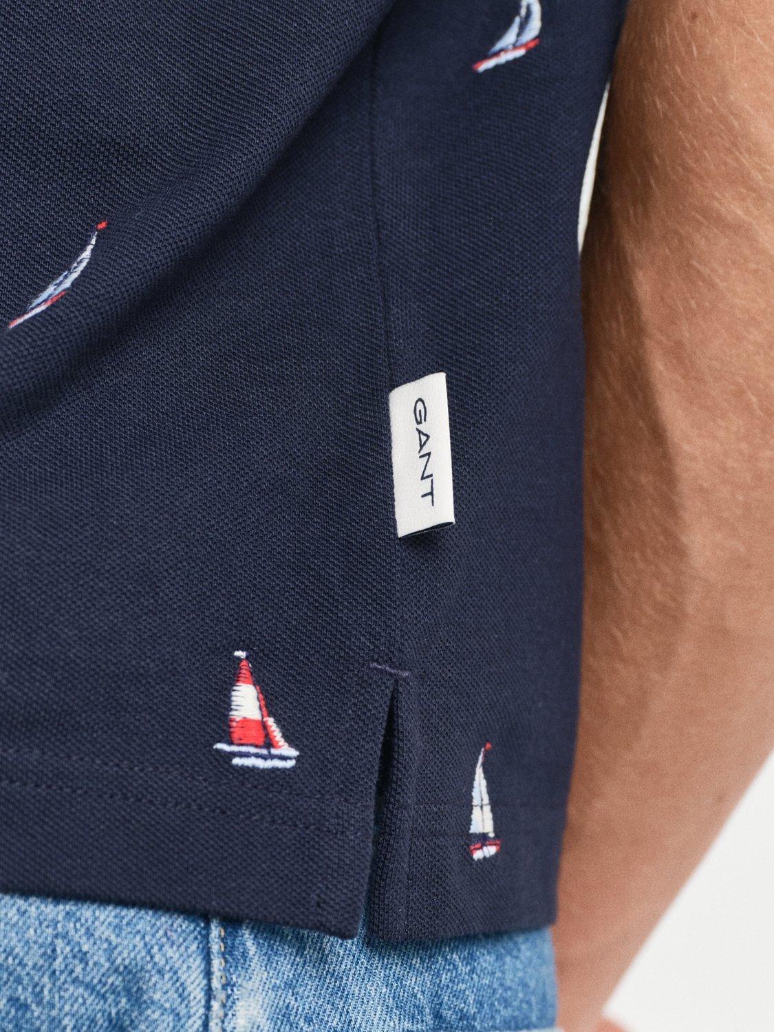 Product image 5 of 5, which shows GANT Embroidered Graphic Polo Shirt, Evening Blue, S