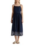 Benetton Fitted Bodice Square Neck Cotton Midi Dress