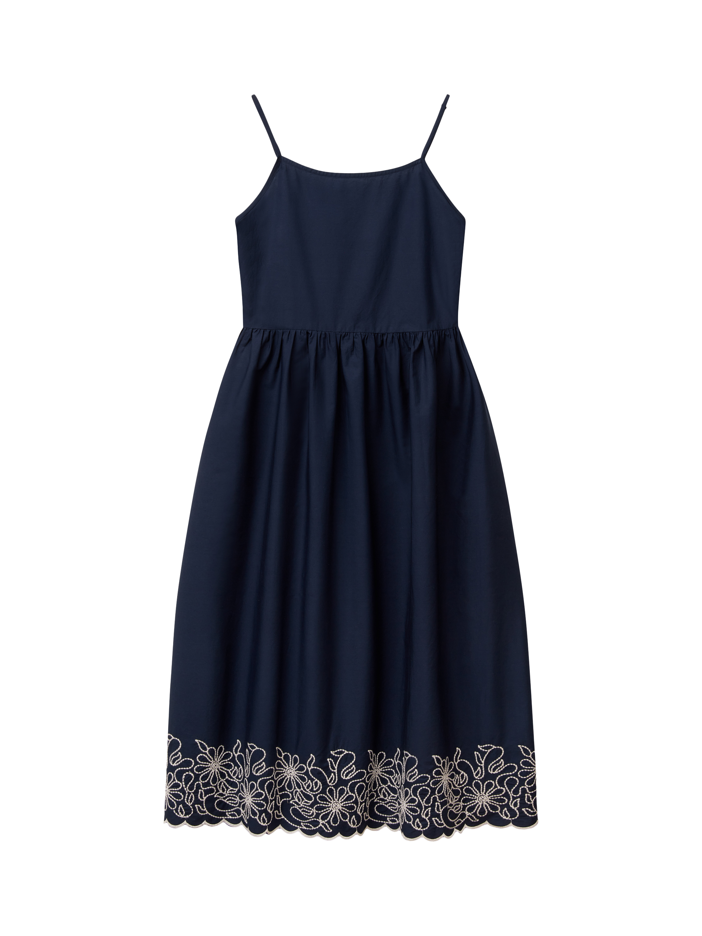 Product image 4 of 5, which shows Benetton Fitted Bodice Square Neck Cotton Midi Dress, Mid Blue, S