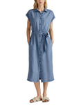 Benetton Short Sleeve Tie Waist Denim Midi Dress