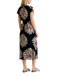 Benetton Floral V-Neck Flared Short Sleeve Linen Midi Dress