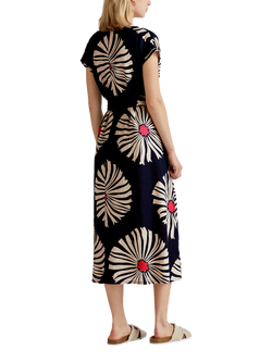 Benetton Floral V-Neck Flared Short Sleeve Linen Midi Dress - view 2, Blue/Multi