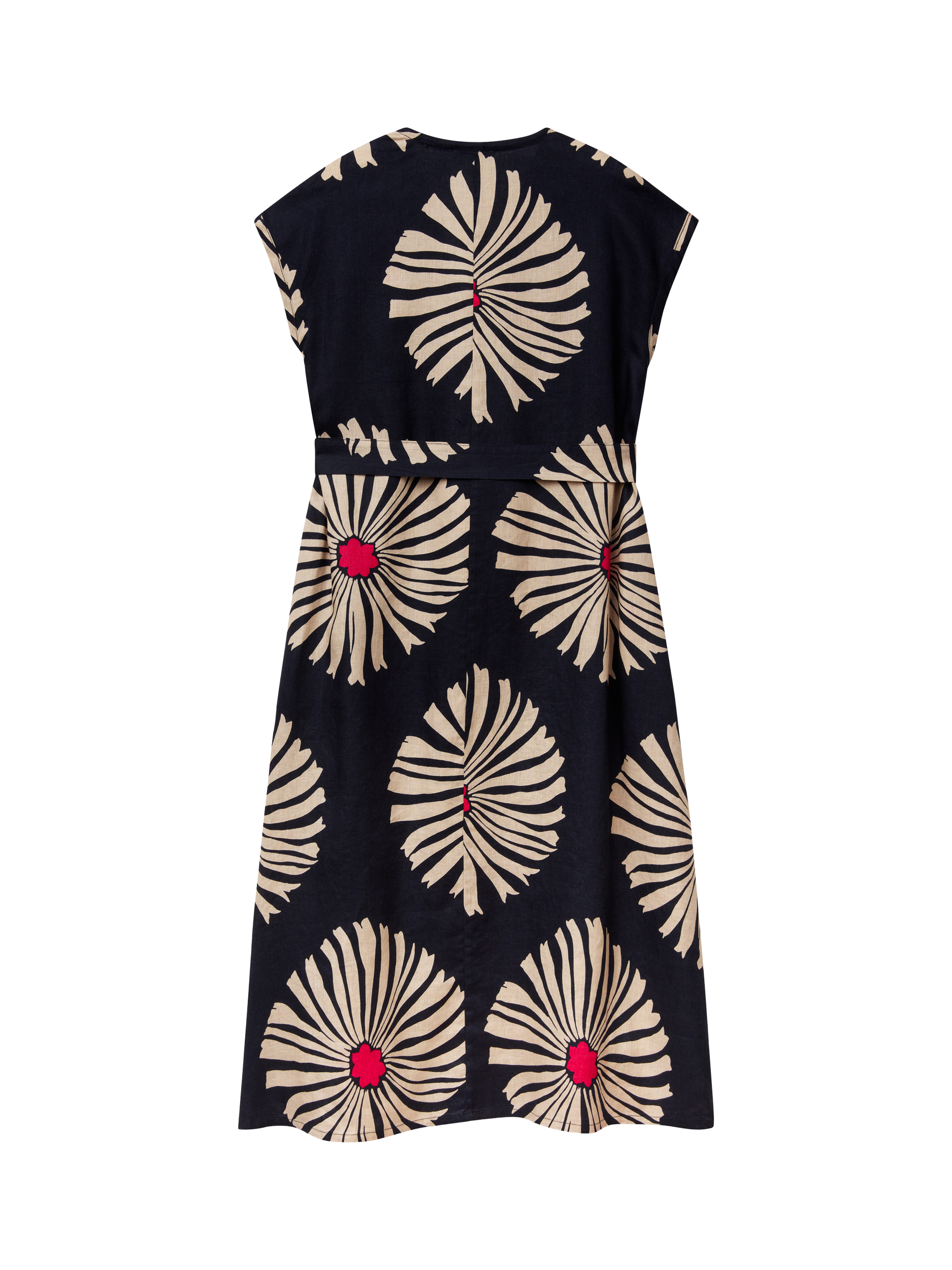 Product image 5 of 5, which shows Benetton Floral V-Neck Flared Short Sleeve Linen Midi Dress, Blue/Multi, XS