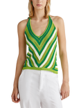 Benetton Geometric Striped Halterneck Knitted Cotton Blend Top