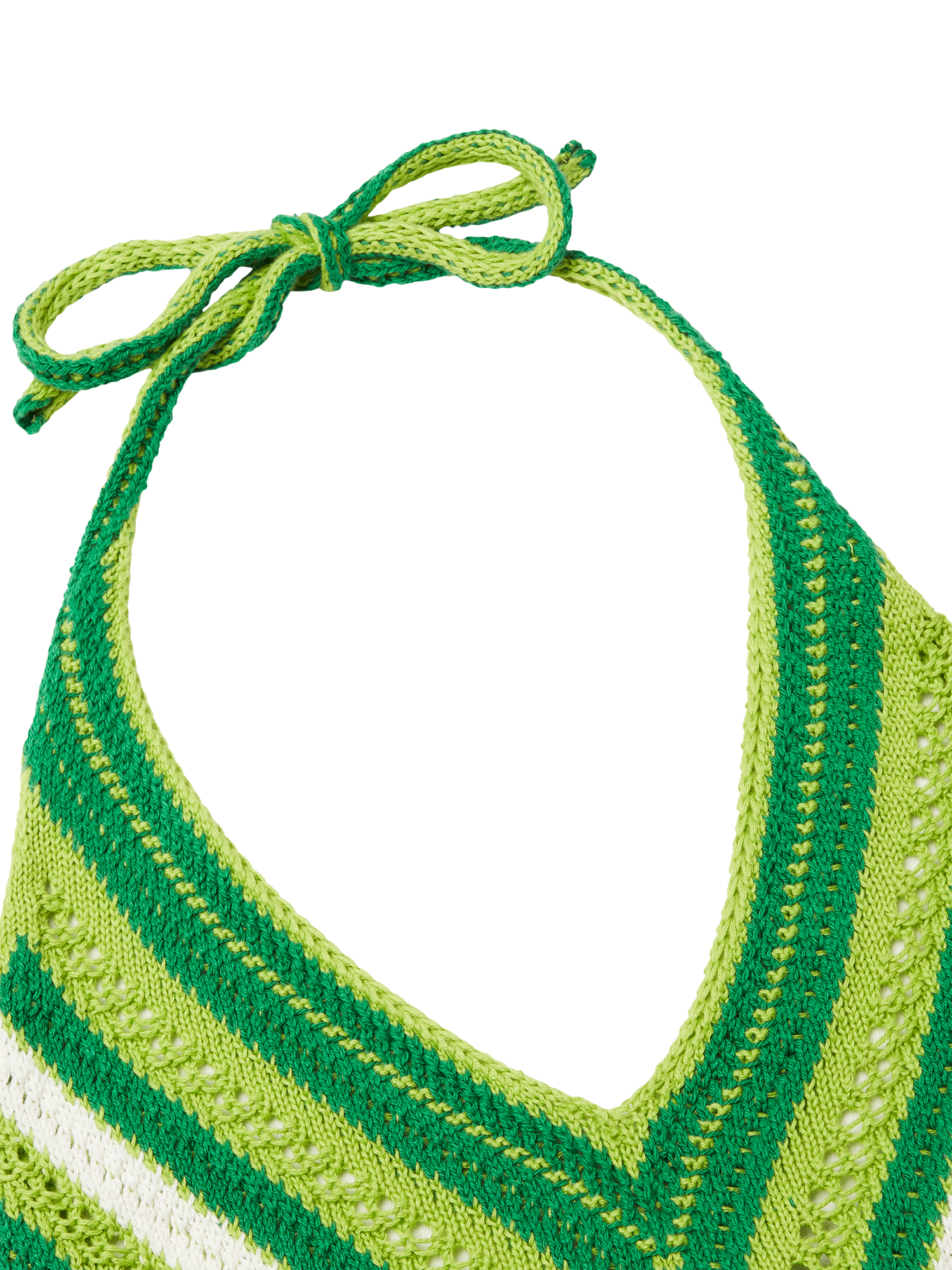 Product image 6 of 6, which shows Benetton Geometric Striped Halterneck Knitted Cotton Blend Top, Green/Multi, S