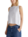 Benetton Button Back Linen Blend Top, Air Force Blue