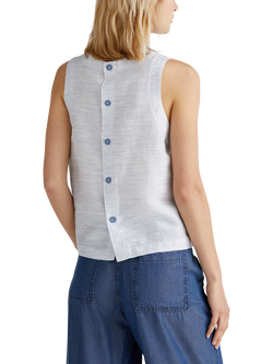 Benetton Button Back Linen Blend Top, Air Force Blue - view 2, Air Force Blue