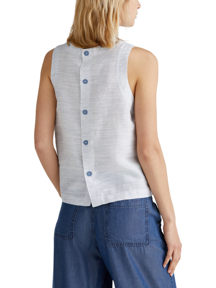 Benetton Button Back Linen Blend Top, Air Force Blue - view 2, Air Force Blue