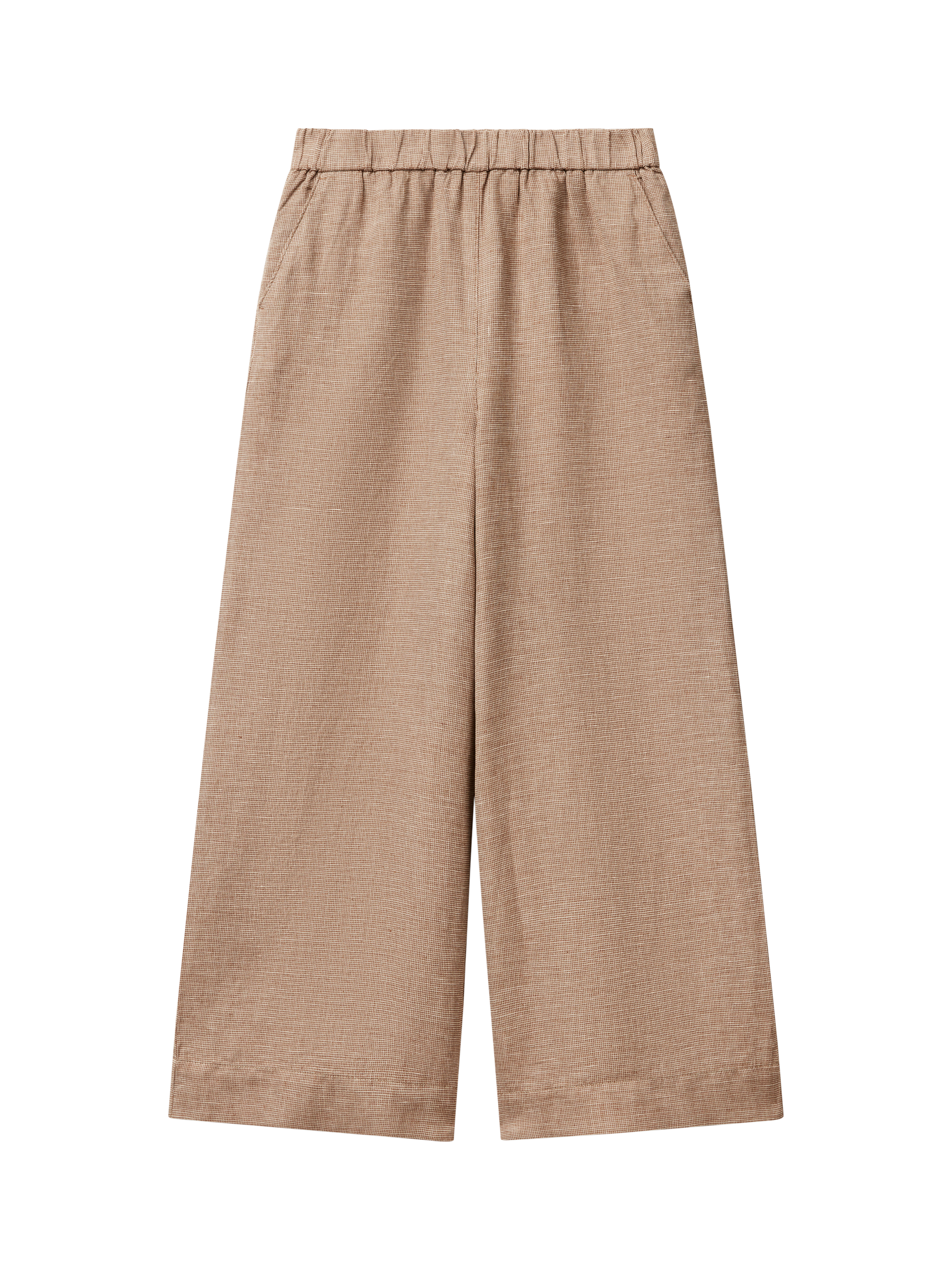 Product image 4 of 5, which shows Benetton Wide Leg Mid Cropped Linen Blend Trousers, Mid Brown, XL