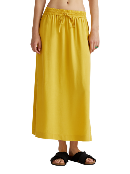 Benetton Drawstring Waist Midi Skirt, Mid Yellow, Mid Yellow