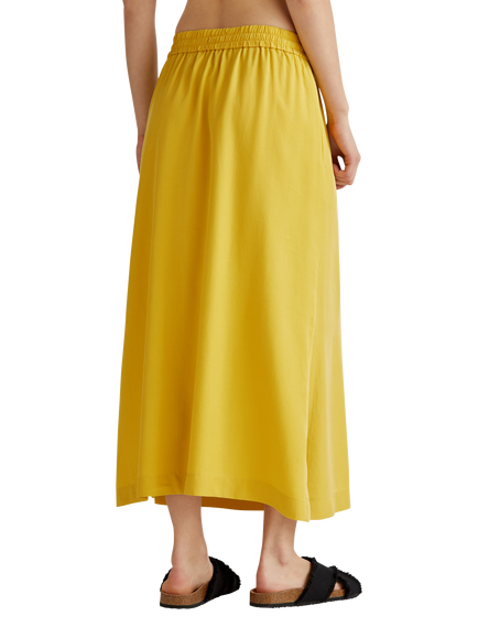 Benetton Drawstring Waist Midi Skirt, Mid Yellow - view 2, Mid Yellow