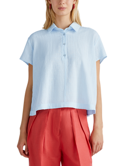 Benetton A-Line Gauze Shirt, Mid Blue, Mid Blue