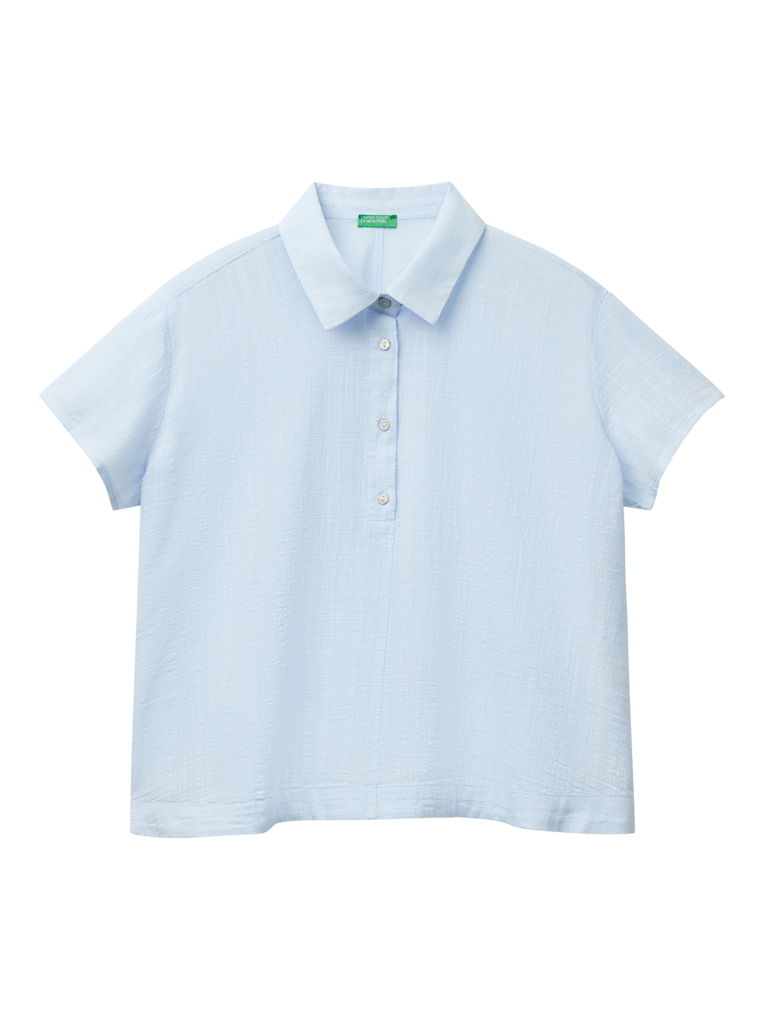Product image 3 of 4, which shows Benetton A-Line Gauze Shirt, Mid Blue, XL