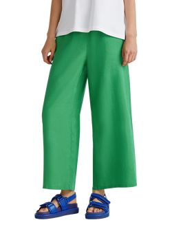 Benetton Wide Leg Mid Cropped Linen Trousers, Mid Green