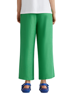 Benetton Wide Leg Mid Cropped Linen Trousers - view 2, Mid Green