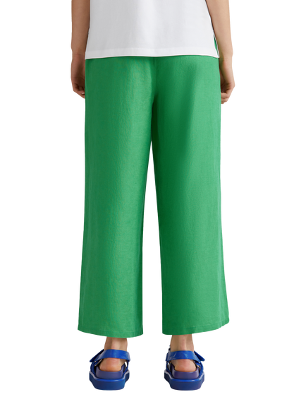 Benetton Wide Leg Mid Cropped Linen Trousers - view 2, Mid Green
