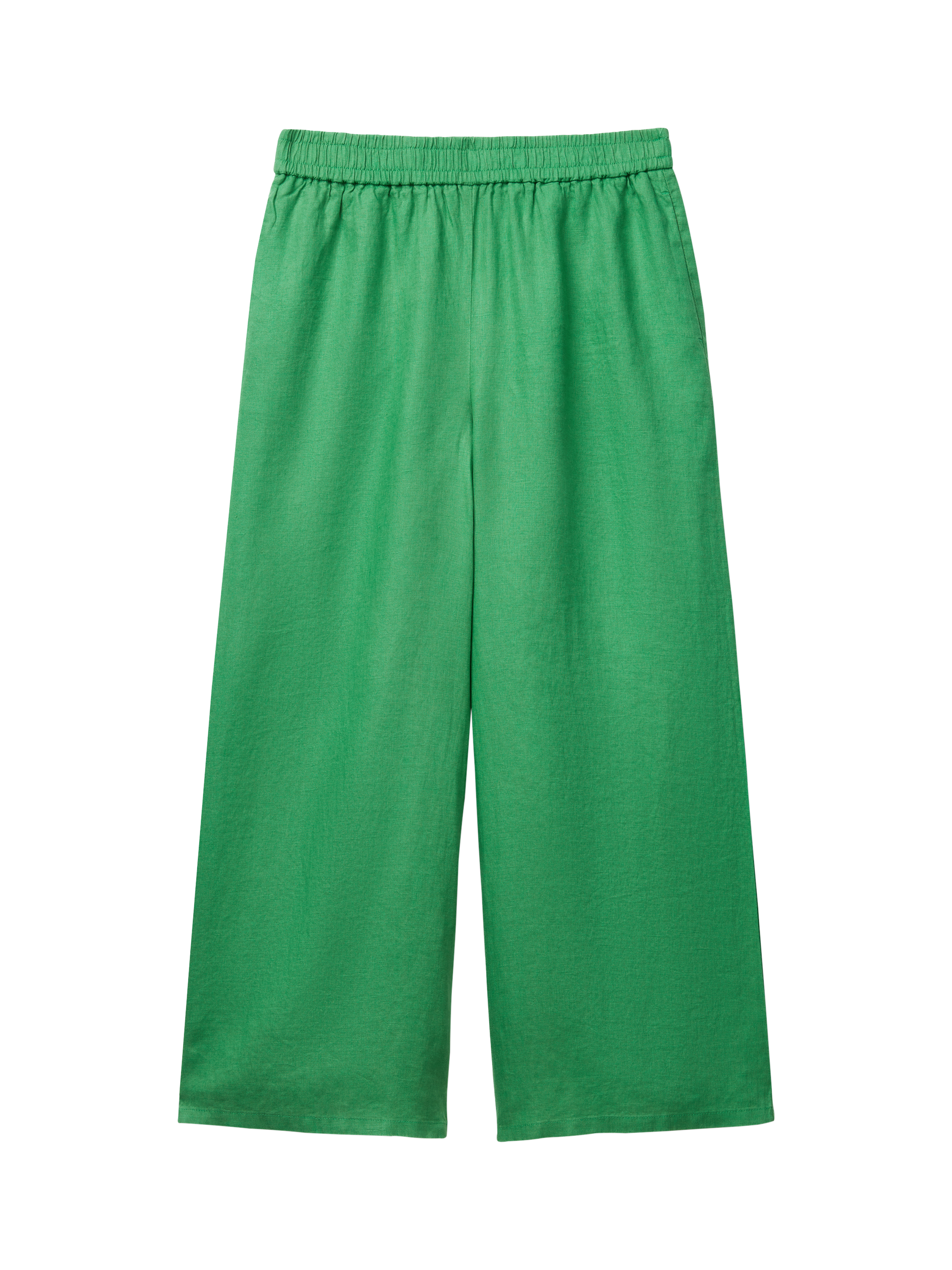Product image 4 of 5, which shows Benetton Wide Leg Mid Cropped Linen Trousers, Mid Green, XS